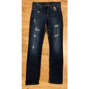 Express Jeans Stretch Legging Mid Rise Dark Wash Distressed Womens Size 2